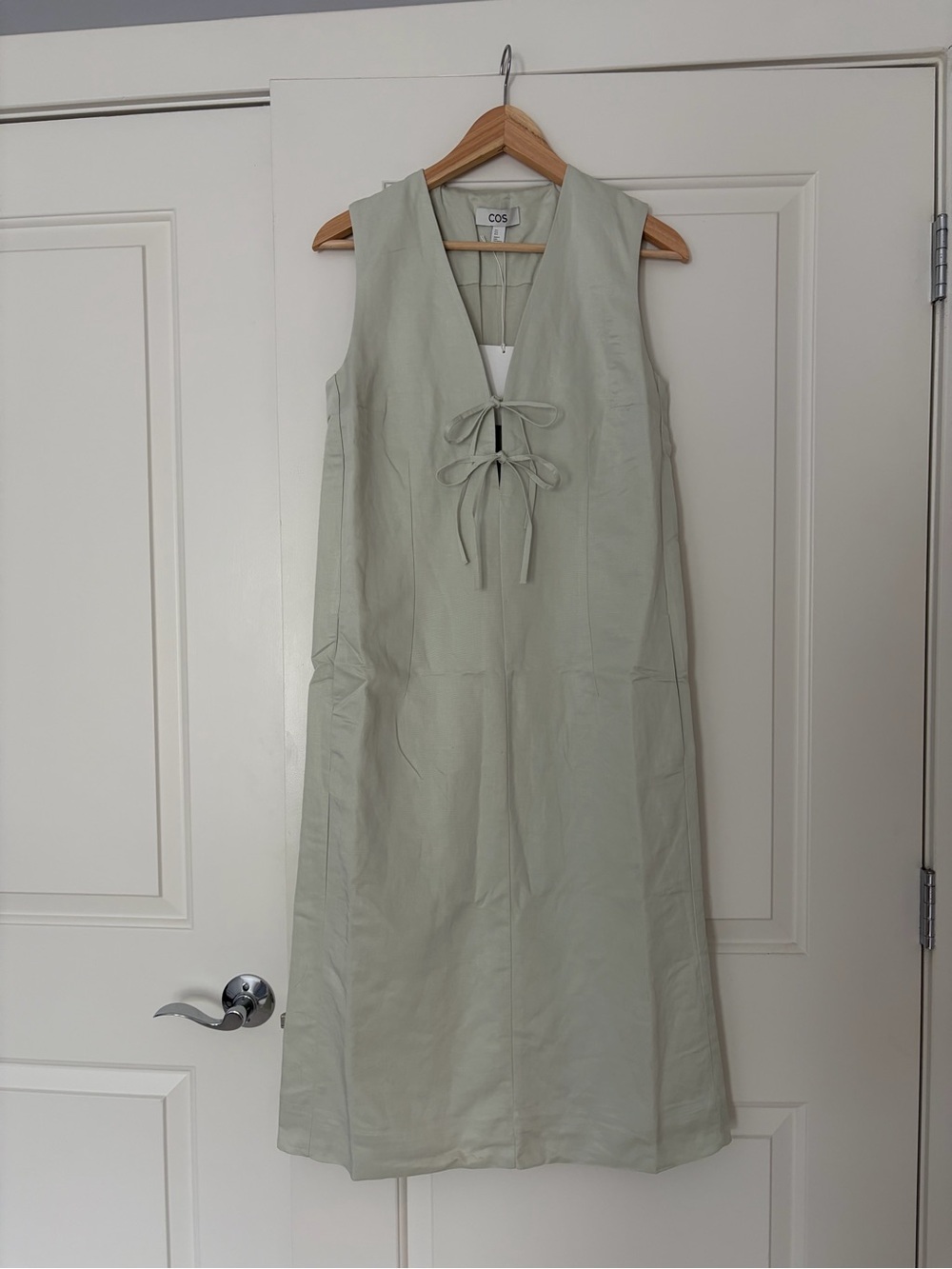 COS Sleeveless Tie-Front Midi Dress in Sage Green